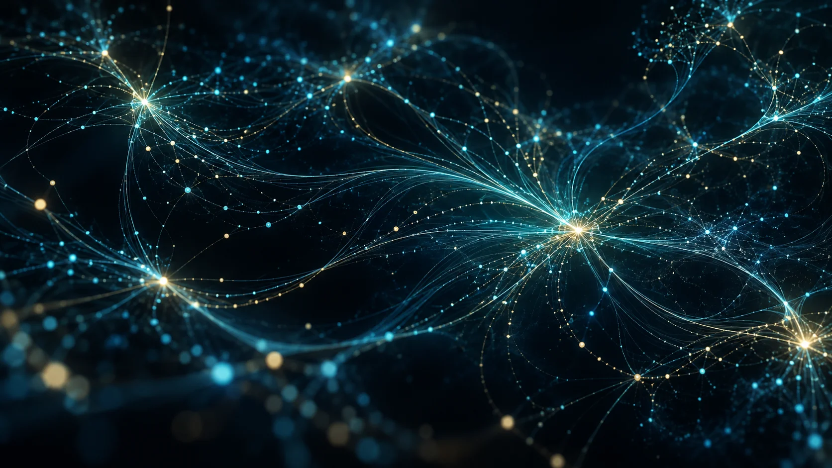 An abstract network of teal and gold paths suggesting connected financial flows.